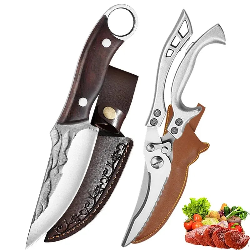 5Cr15 Chef's Knife & Butcher Cleaver Set - Stainless Steel for Meat, Vegetables & Bone Chopping