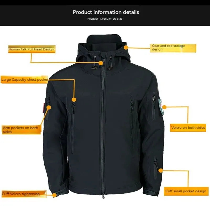 Men's Windproof Softshell Tactical Jacket: Thermal Padded Mountaineering Suit