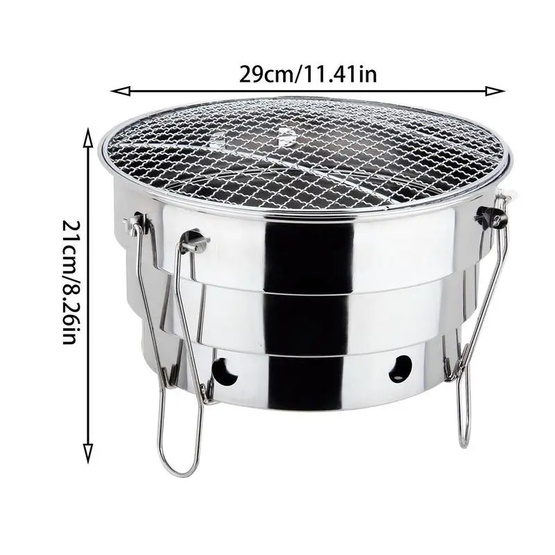 Compact Folding BBQ Grill - Stainless Steel Charcoal Burner for Outdoor & Picnic