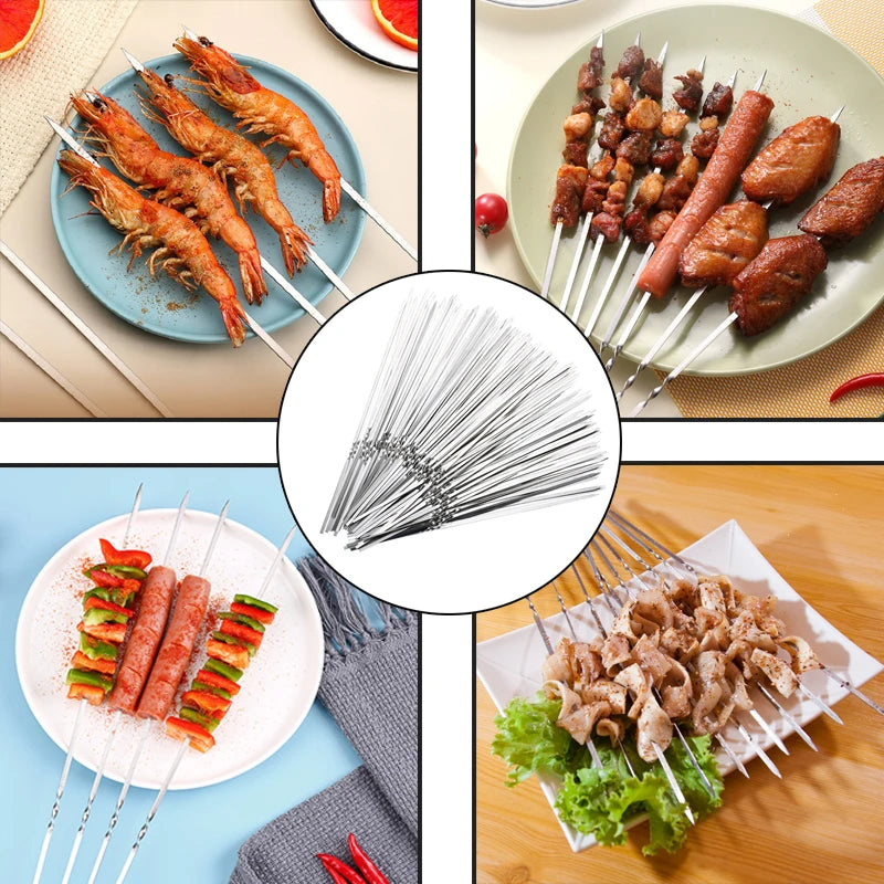 Stainless Steel BBQ Skewers - 15Pcs Reusable Kebab Sticks for Grilling, Camping & Picnics