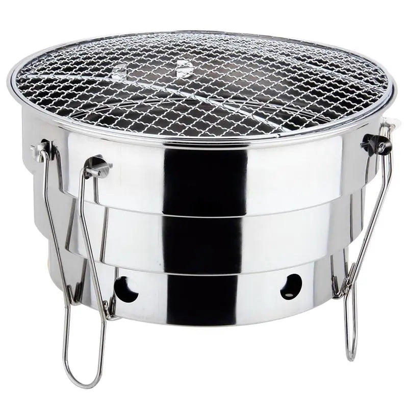 Compact Folding BBQ Grill - Stainless Steel Charcoal Burner for Outdoor & Picnic