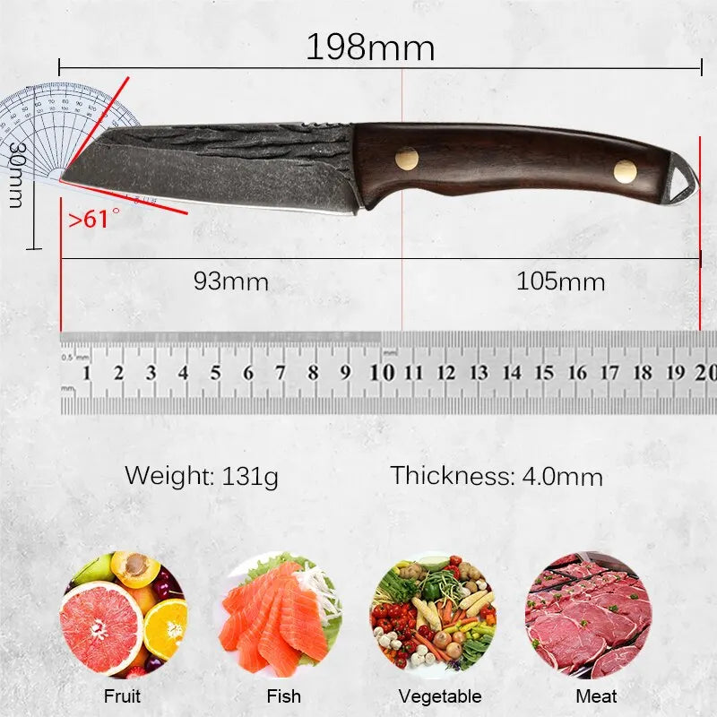 Stainless Steel Hand-Forged Chef's Knife - Versatile Boning, Butcher & Hunting Knife for Kitchen & Outdoor