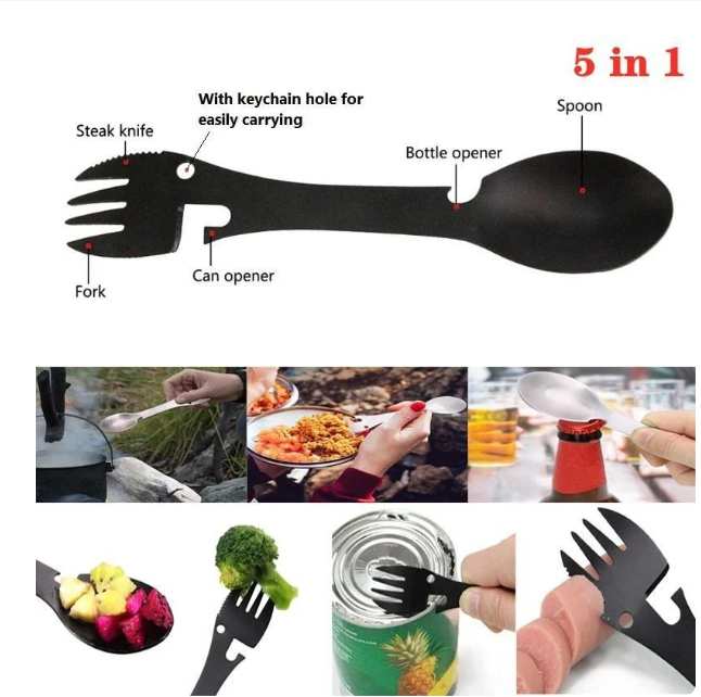 Camp Mate: 5-in-1 Camping Multitool - EDC Fork, Spoon, Knife, & Opener